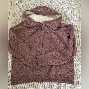 American Eagle Outfitters pink zip up hoodie with Sherpa lined hood.
